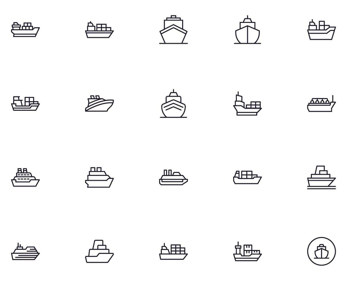 Ship concept. Collection of ship high quality vector outline signs for web pages, books, online stores, flyers, banners etc. Set of premium illustrations isolated on white background