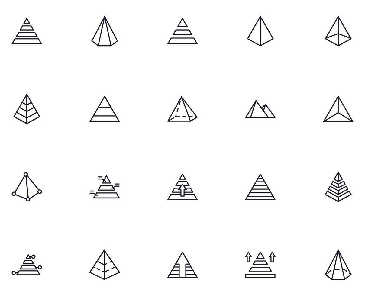 Pyramid concept. Pyramid line icon set. Collection of vector signs in trendy flat style for web sites, internet shops and stores, books and flyers. Premium quality icons isolated on white background