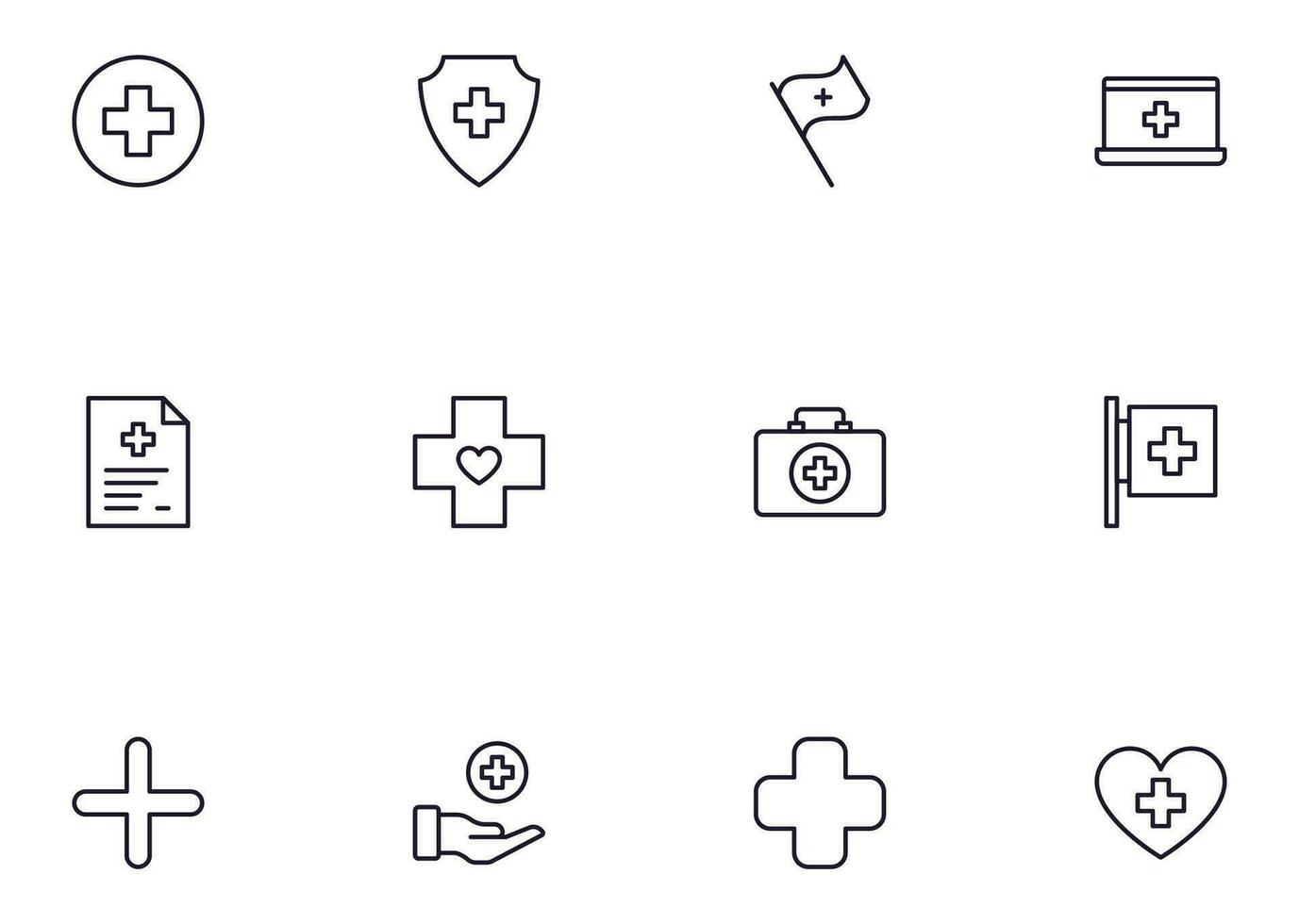 Collection of modern medical cross outline icons. Set of modern illustrations for mobile apps, web sites, flyers, banners etc isolated on white background. Premium quality signs. vector