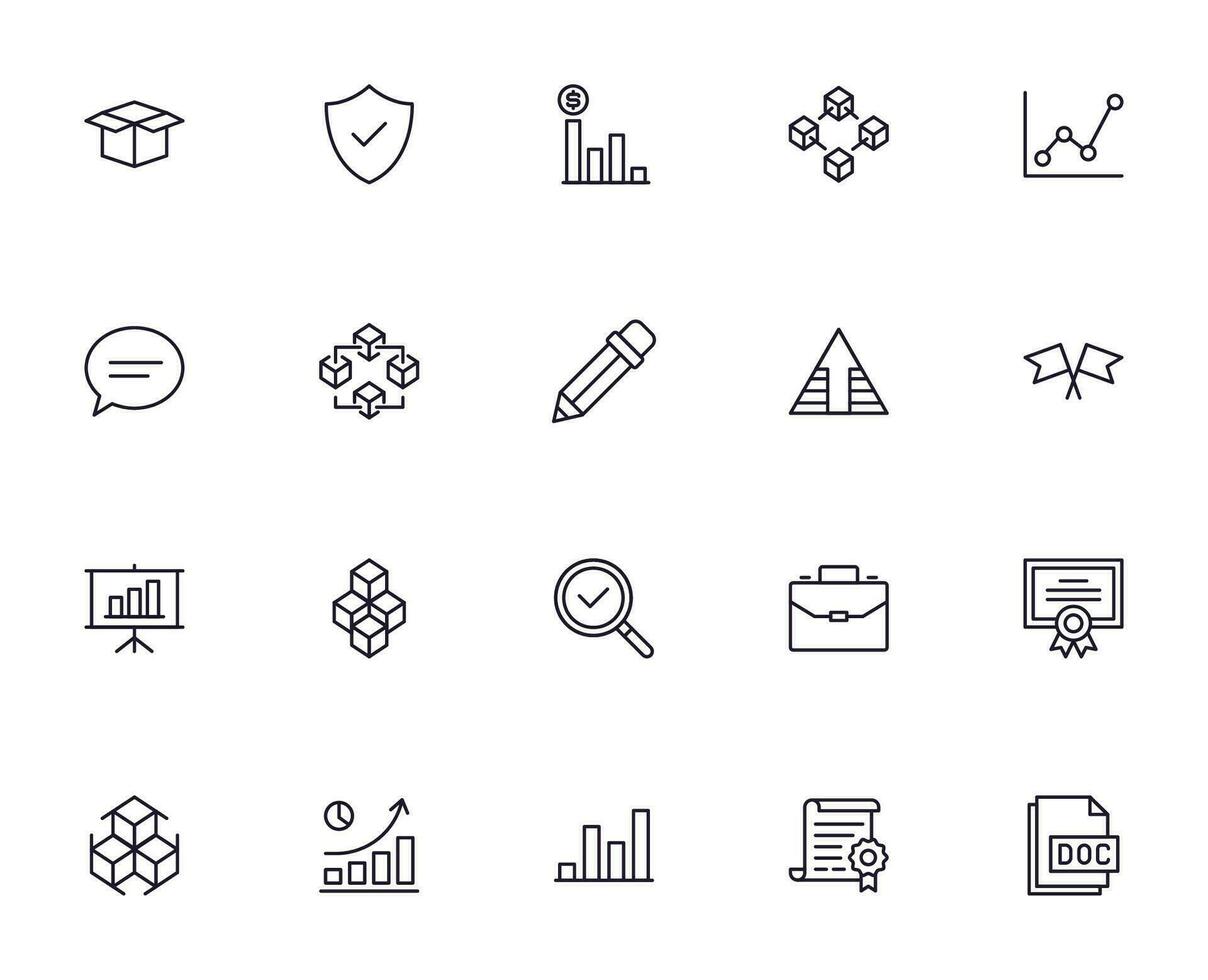 Business line icon set. Collection of commerce uotline sighn for web design, mobile app, UI design, etc. Dark blue line symbol of finance on white background. vector