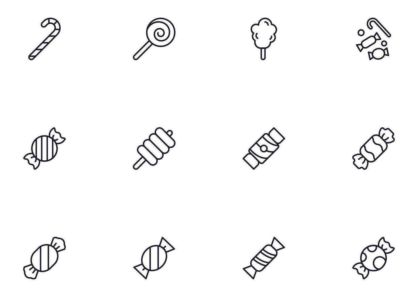 Collection of modern candy outline icons. Set of modern illustrations for mobile apps, web sites, flyers, banners etc isolated on white background. Premium quality signs. vector