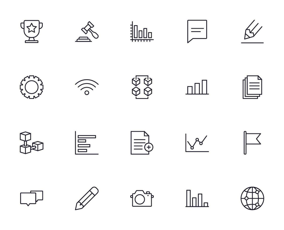 Business line icon set. Collection of commerce uotline sighn for web design, mobile app, UI design, etc. Dark blue line symbol of finance on white background. vector
