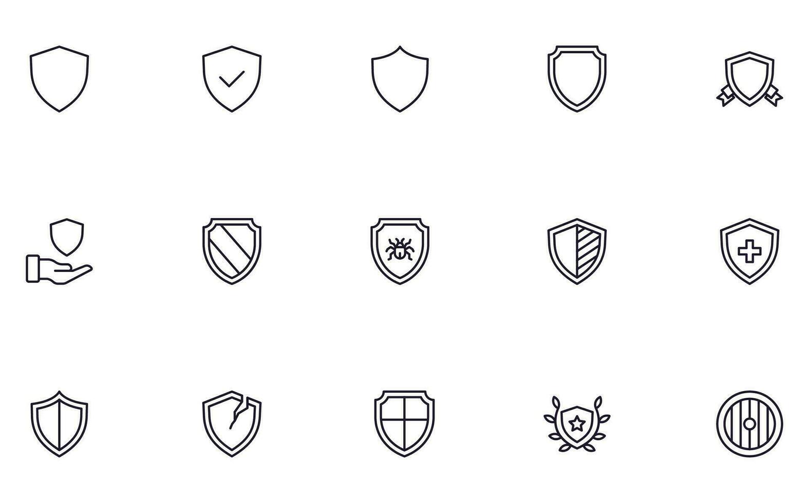 Collection of modern shield outline icons. Set of modern illustrations for mobile apps, web sites, flyers, banners etc isolated on white background. Premium quality signs vector