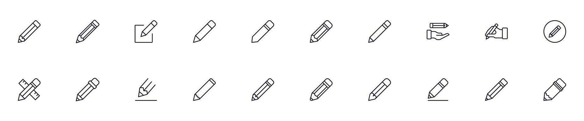 Pencil concept. Collection of modern high quality pencil line icons. Editable stroke. Premium linear symbol for web sites, flyers, banners, online shops and companies. vector