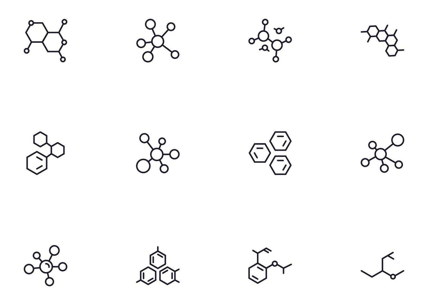 colección de moderno molécula contorno iconos conjunto de moderno ilustraciones para móvil aplicaciones, web sitios, volantes, pancartas etc aislado en blanco antecedentes. prima calidad señales. vector