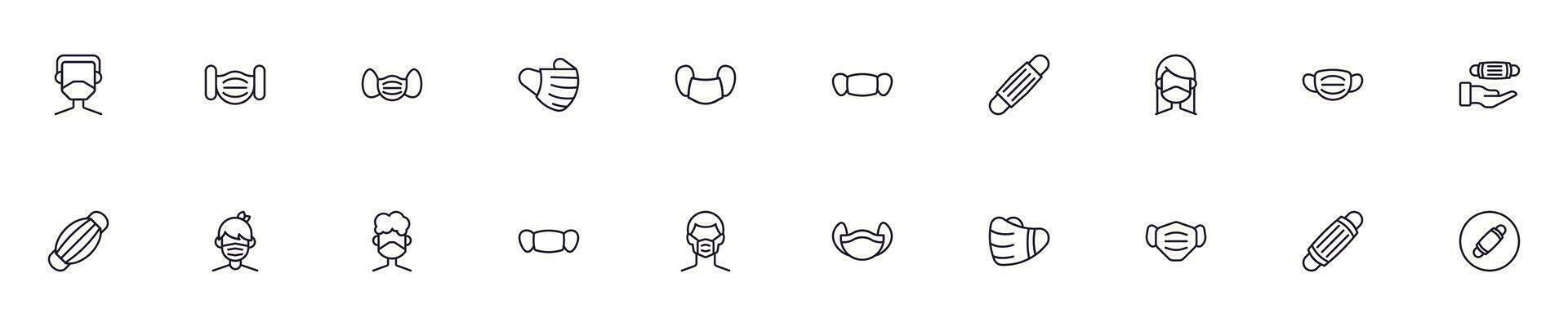 Facemask concept. Health line icon set. Collection of vector signs in trendy flat style for web sites, internet shops and stores, books and flyers. Premium quality icons isolated on white background