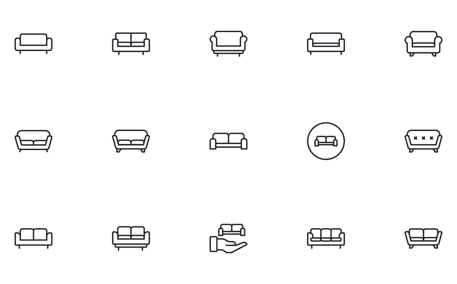 Sofa concept. Sofa line icon set. Collection of vector signs in trendy flat style for web sites, internet shops and stores, books and flyers. Premium quality icons isolated on white background