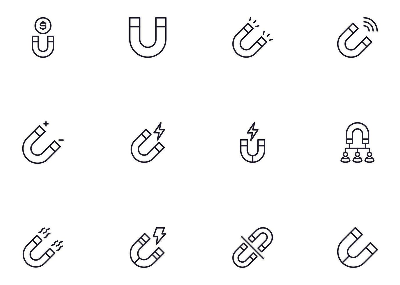 Collection of modern magnet outline icons. Set of modern illustrations for mobile apps, web sites, flyers, banners etc isolated on white background. Premium quality signs. vector