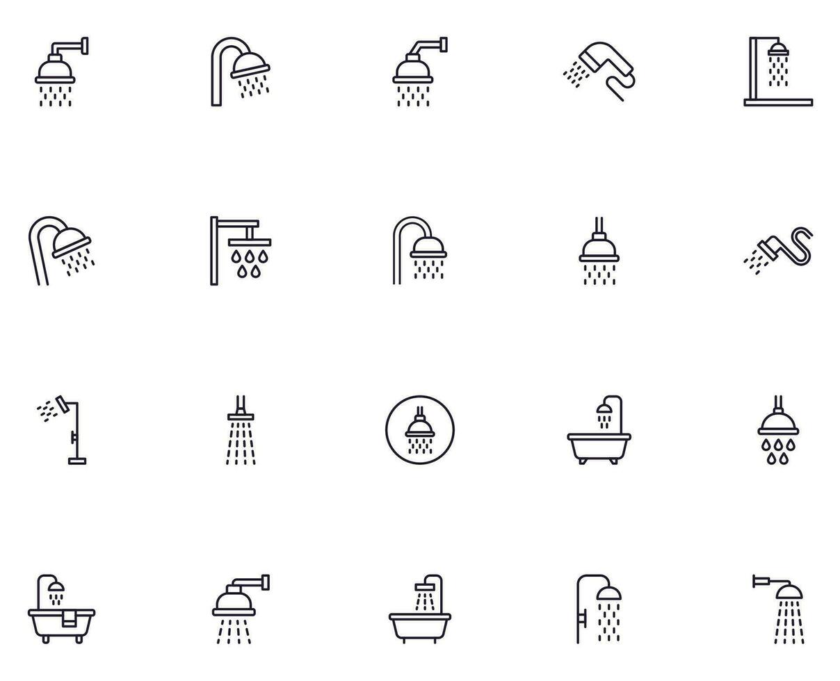 Collection of modern shower outline icons. Set of modern illustrations for mobile apps, web sites, flyers, banners etc isolated on white background. Premium quality signs. vector