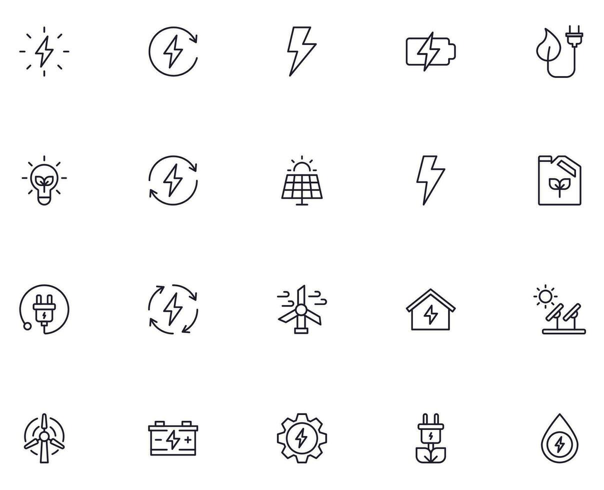 Energy concept. Collection of modern high quality line icons. Editable stroke. Premium linear symbol for web sites, flyers, banners, online shops and companies. vector
