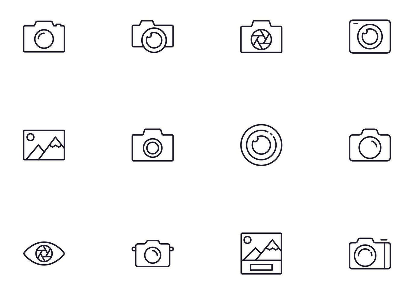 Camera concept. Collection of camera high quality vector outline signs for web pages, books, online stores, flyers, banners etc. Set of premium illustrations isolated on white background