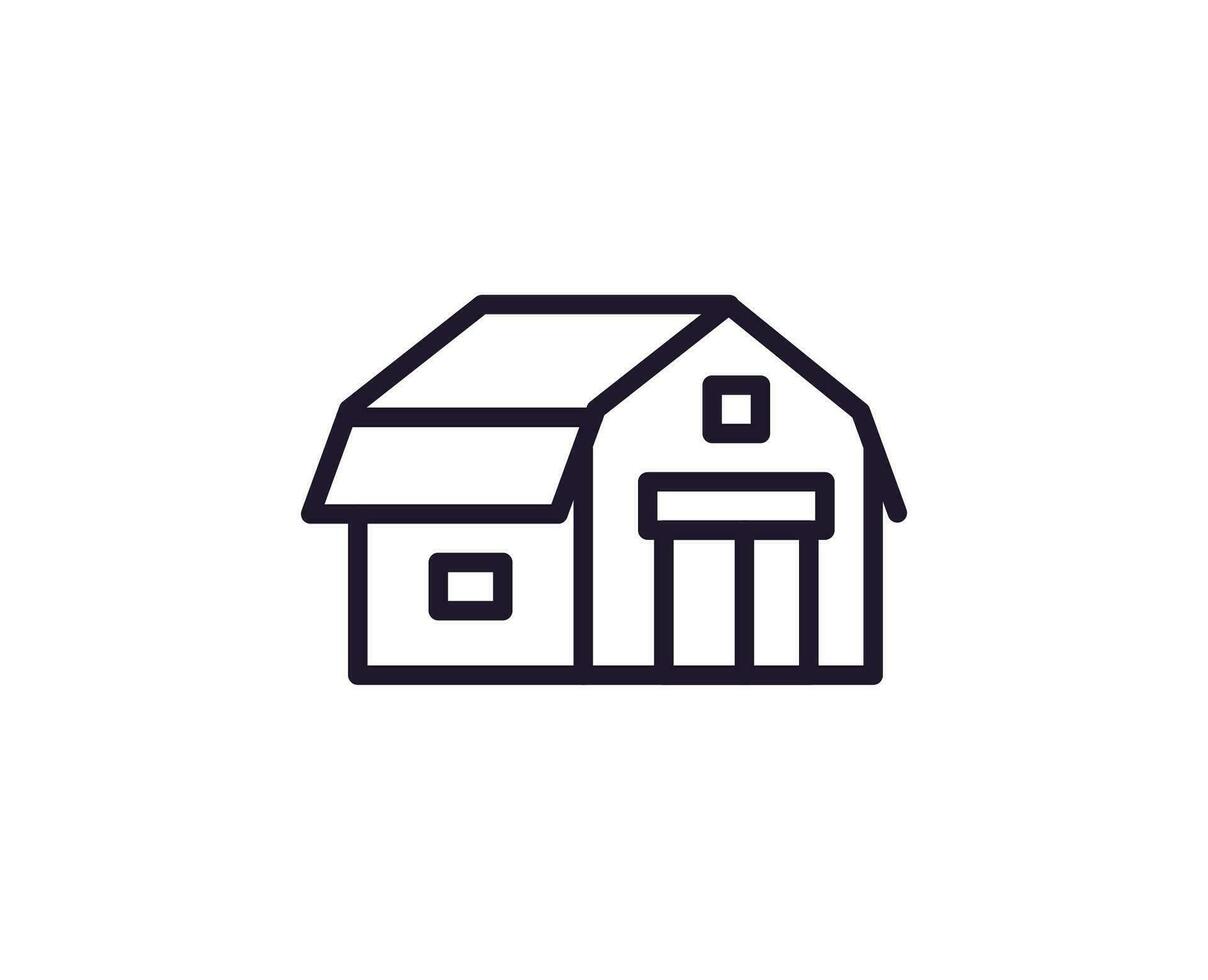 Farm and agriculture sign. Editable stroke drawn with black thin line. Perfect for web sites, UI, adverts, stores, shops. Trendy vector icon of barn