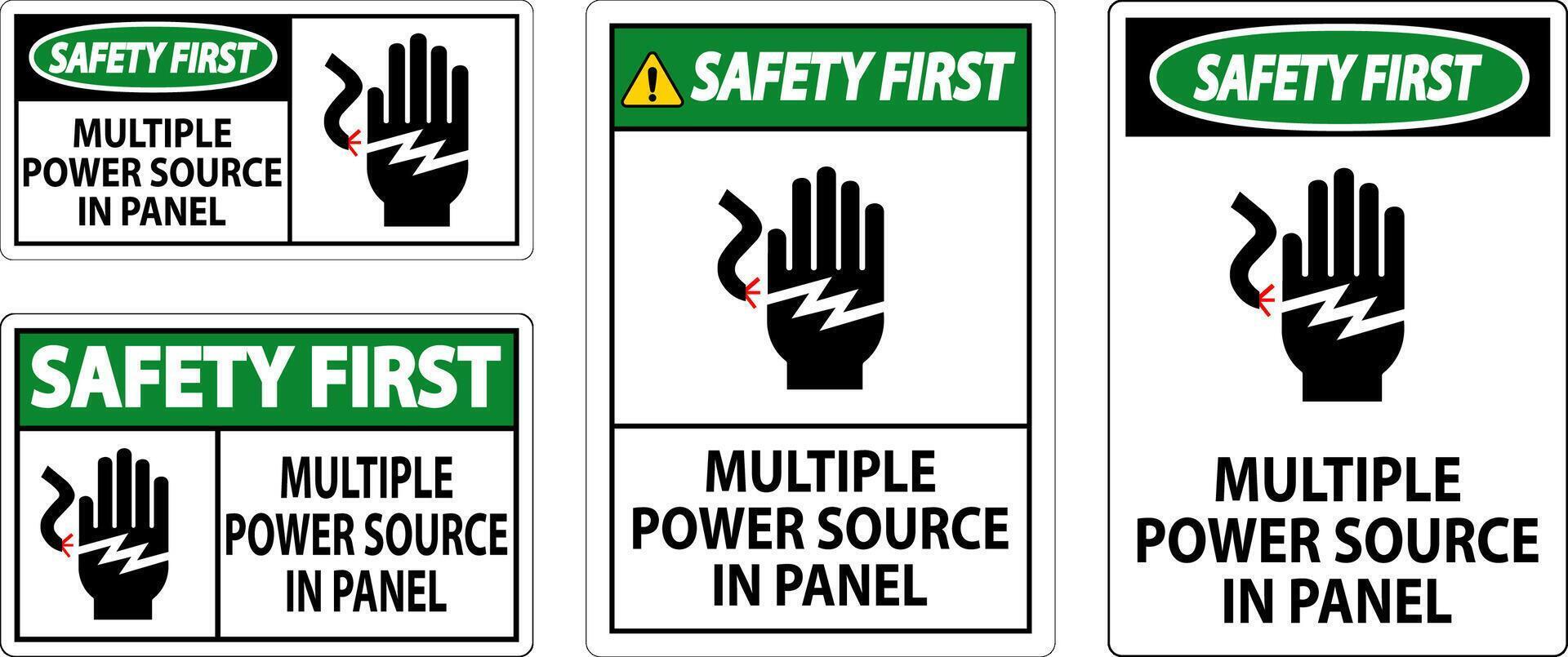 Safety First Sign Multiple Power Source In Panel vector