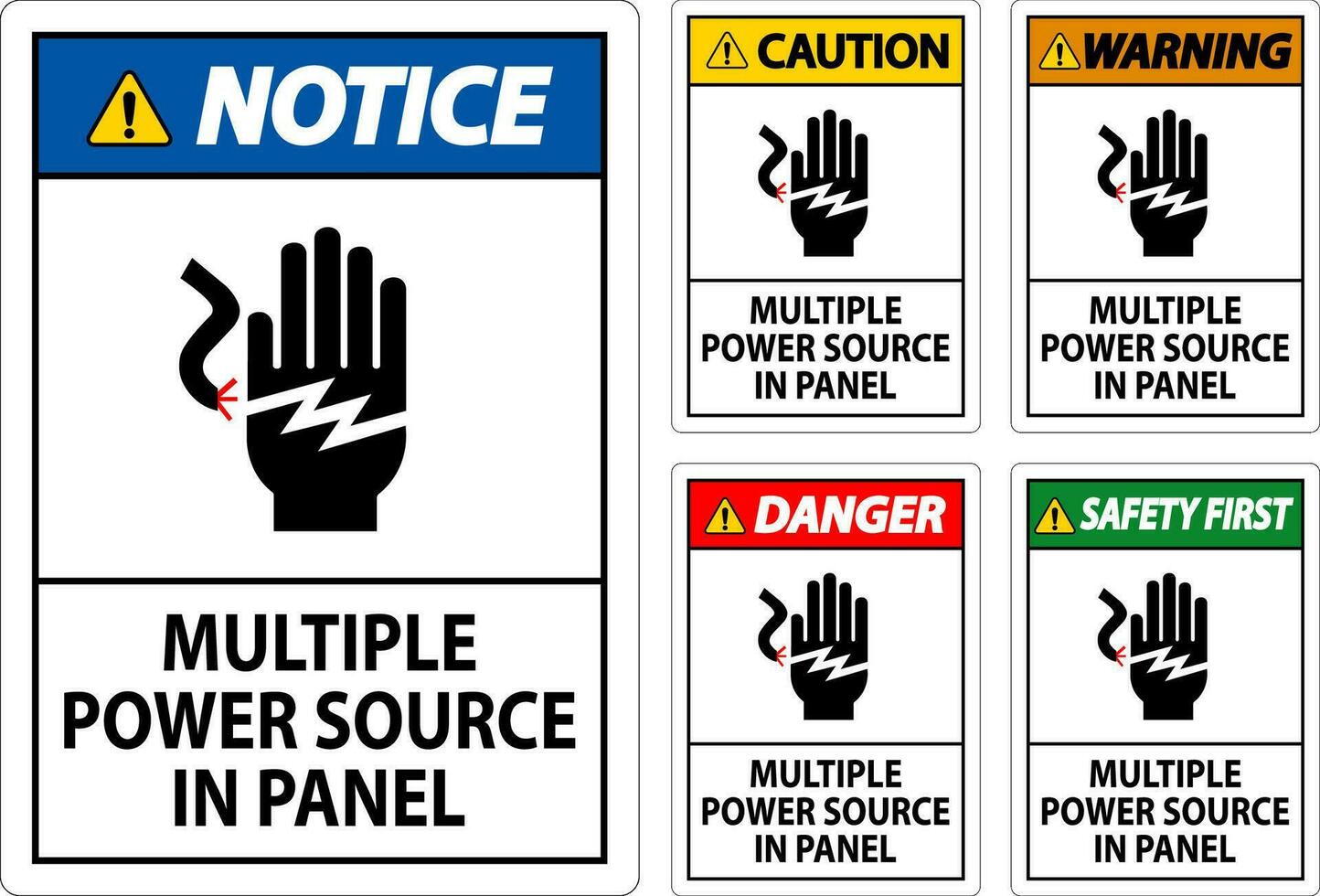 peligro firmar múltiple poder fuente en panel vector