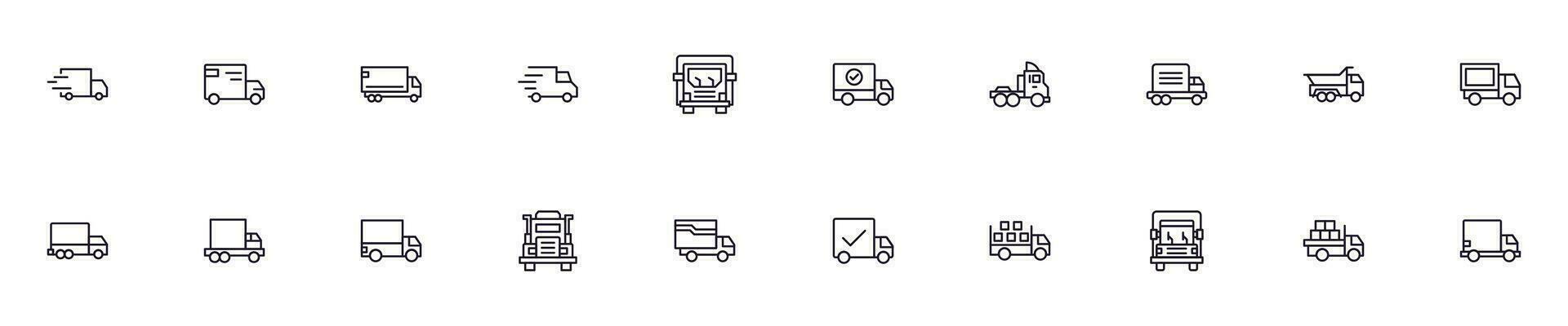 Truck concept. Collection of modern high quality delivery line icons. Editable stroke. Premium linear symbol for web sites, flyers, banners, online shops and companies. vector