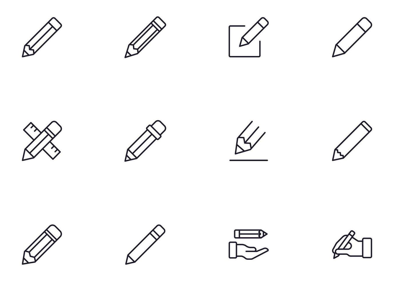 Pencil concept. Collection of modern high quality pencil line icons. Editable stroke. Premium linear symbol for web sites, flyers, banners, online shops and companies. vector