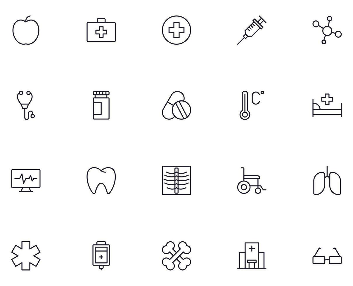 Health symbol. Vector sign for web sites, adverts, UI, internet shops and stores. Vector line icon set with symbols of various elements related to medicine and healthcare