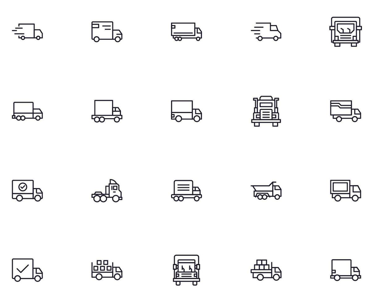 Truck concept. Collection of modern high quality delivery line icons. Editable stroke. Premium linear symbol for web sites, flyers, banners, online shops and companies. vector