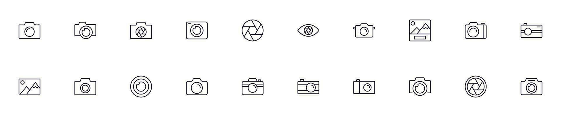 Camera concept. Collection of camera high quality vector outline signs for web pages, books, online stores, flyers, banners etc. Set of premium illustrations isolated on white background