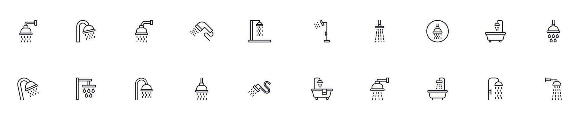 Collection of modern shower outline icons. Set of modern illustrations for mobile apps, web sites, flyers, banners etc isolated on white background. Premium quality signs. vector