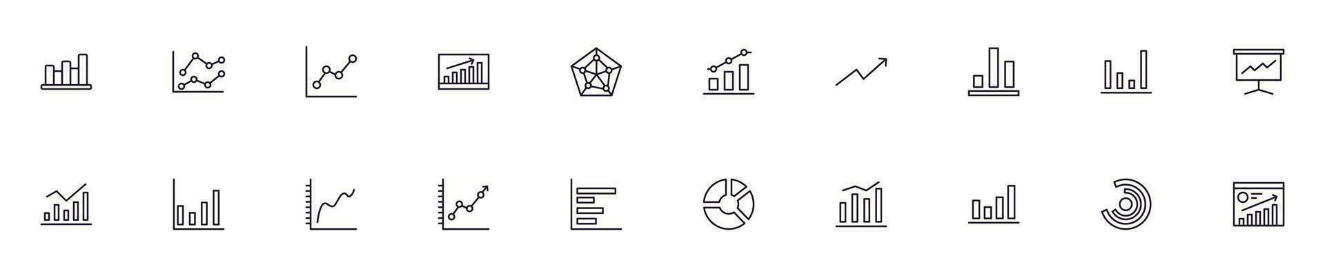 Graph concept. Collection of modern high quality graph line icons. Editable stroke. Premium linear symbol for web sites, flyers, banners, online shops and companies. vector