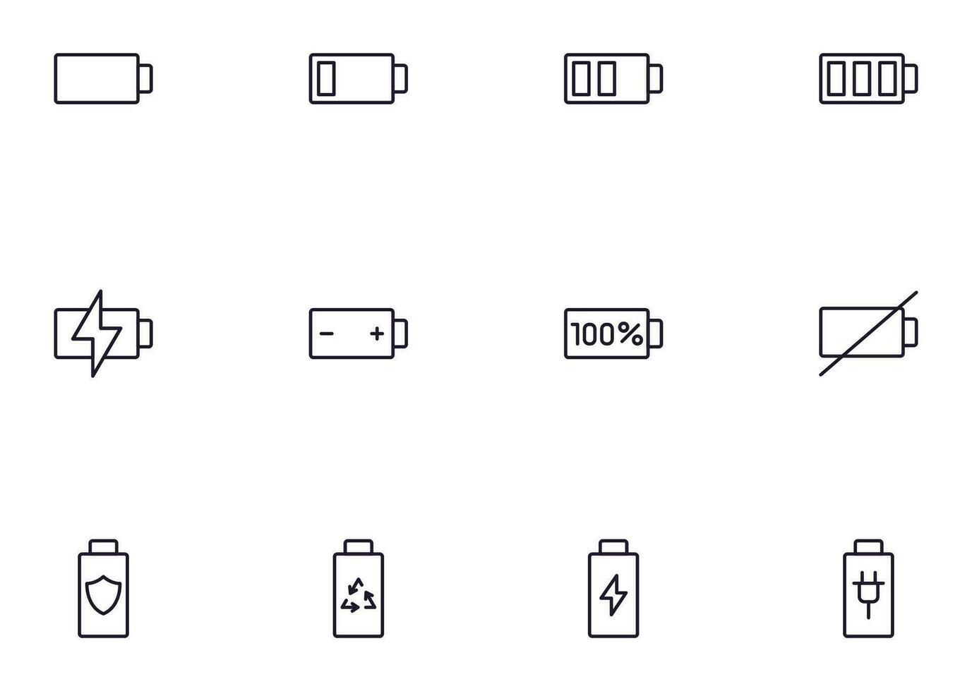 Battery concept. Collection of modern high quality battery line icons. Editable stroke. Premium linear symbol for web sites, flyers, banners, online shops and companies. vector
