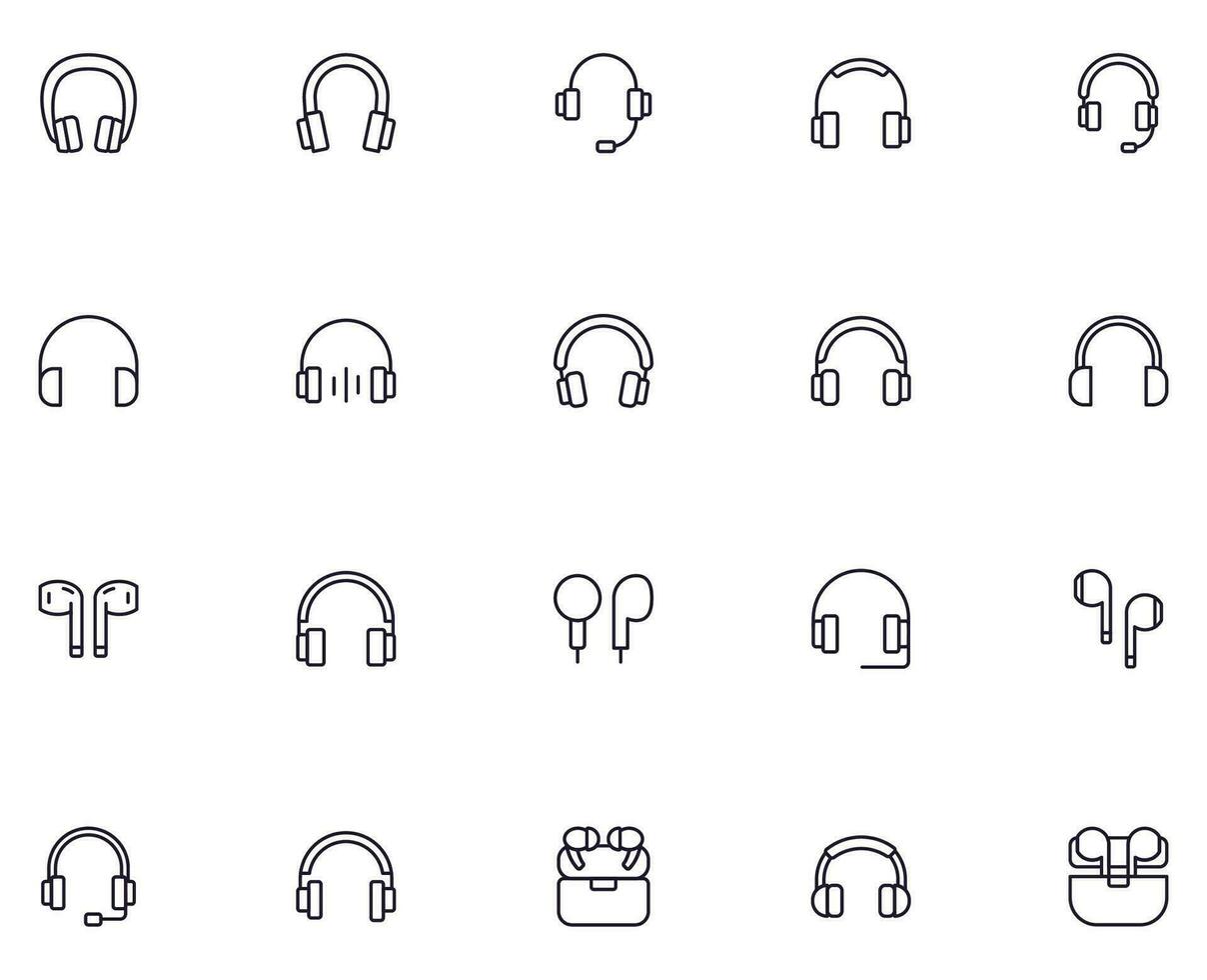 colección de moderno auriculares contorno iconos conjunto de moderno ilustraciones para móvil aplicaciones, web sitios, volantes, pancartas etc aislado en blanco antecedentes. prima calidad señales. vector