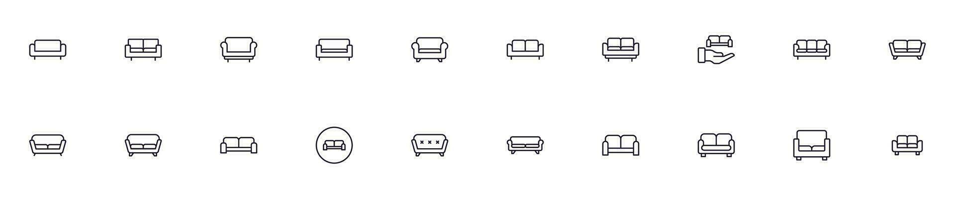 Sofa concept. Sofa line icon set. Collection of vector signs in trendy flat style for web sites, internet shops and stores, books and flyers. Premium quality icons isolated on white background