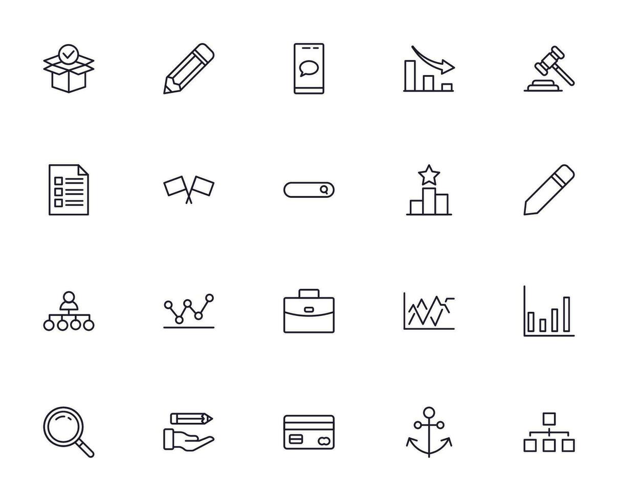 Business line icon set. Collection of commerce uotline sighn for web design, mobile app, UI design, etc. Dark blue line symbol of finance on white background. vector