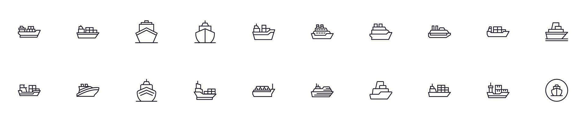 Ship concept. Collection of ship high quality vector outline signs for web pages, books, online stores, flyers, banners etc. Set of premium illustrations isolated on white background