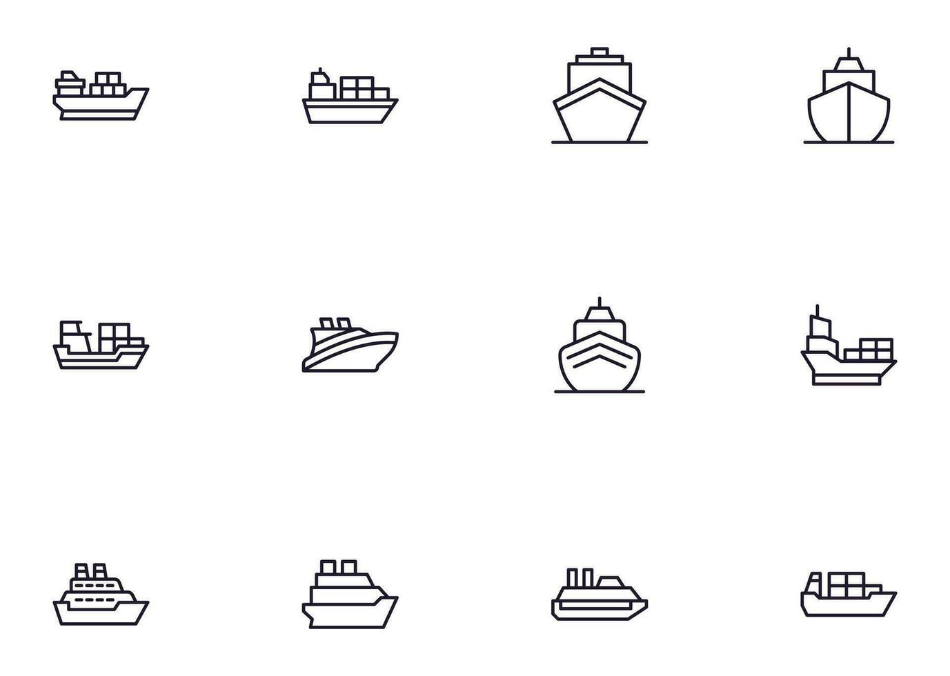 Ship concept. Collection of ship high quality vector outline signs for web pages, books, online stores, flyers, banners etc. Set of premium illustrations isolated on white background