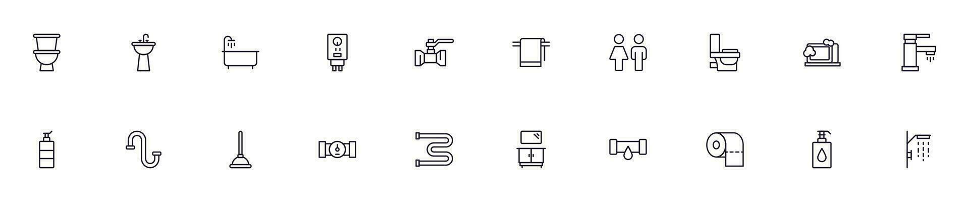 Bathroom concept. Bathroom line icon set. Collection of vector signs in trendy flat style for web sites, internet shops and stores, books and flyers. Premium quality icons isolated on white background