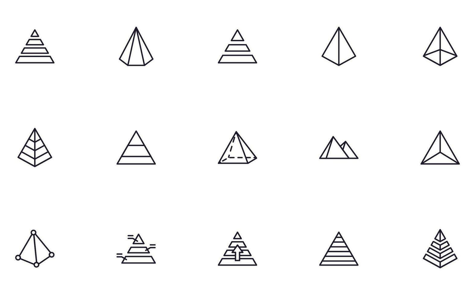 Pyramid concept. Pyramid line icon set. Collection of vector signs in trendy flat style for web sites, internet shops and stores, books and flyers. Premium quality icons isolated on white background