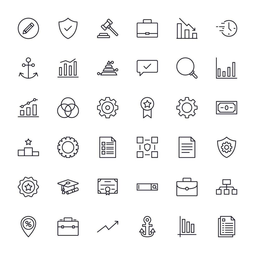 Business line icon set. Collection of commerce uotline sighn for web design, mobile app, UI design, etc. Dark blue line symbol of finance on white background. vector