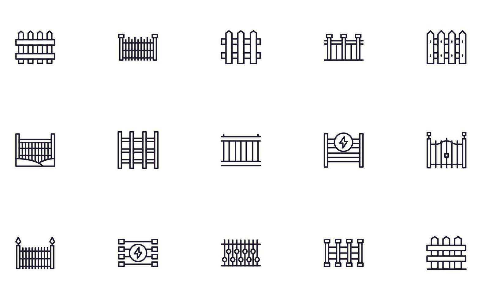 Fence concept. Collection of modern high quality fence line icons. Editable stroke. Premium linear symbol for web sites, flyers, banners, online shops and companies. vector