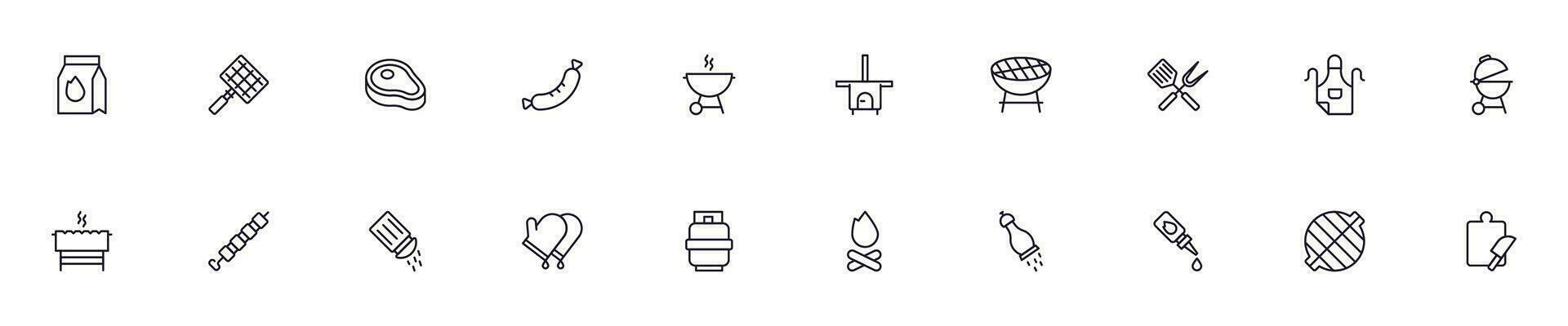 BBQ concept. Collection of modern high quality bbq line icons. Editable stroke. Premium linear symbol for web sites, flyers, banners, online shops and companies. vector