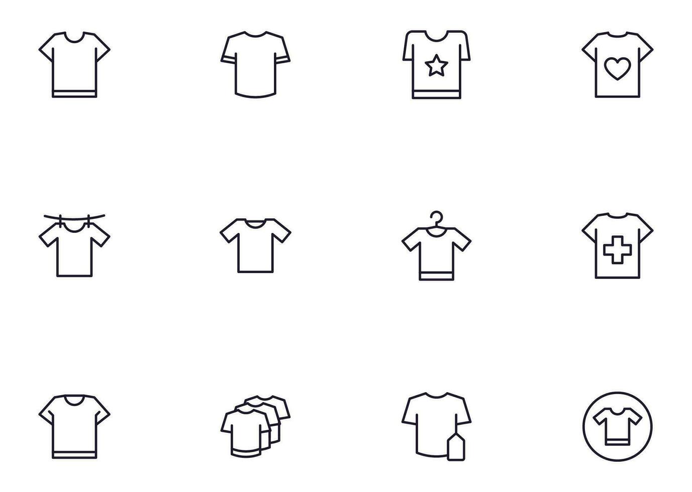 Collection of modern t-shirts outline icons. Set of modern illustrations for mobile apps, web sites, flyers, banners etc isolated on white background. Premium quality signs vector