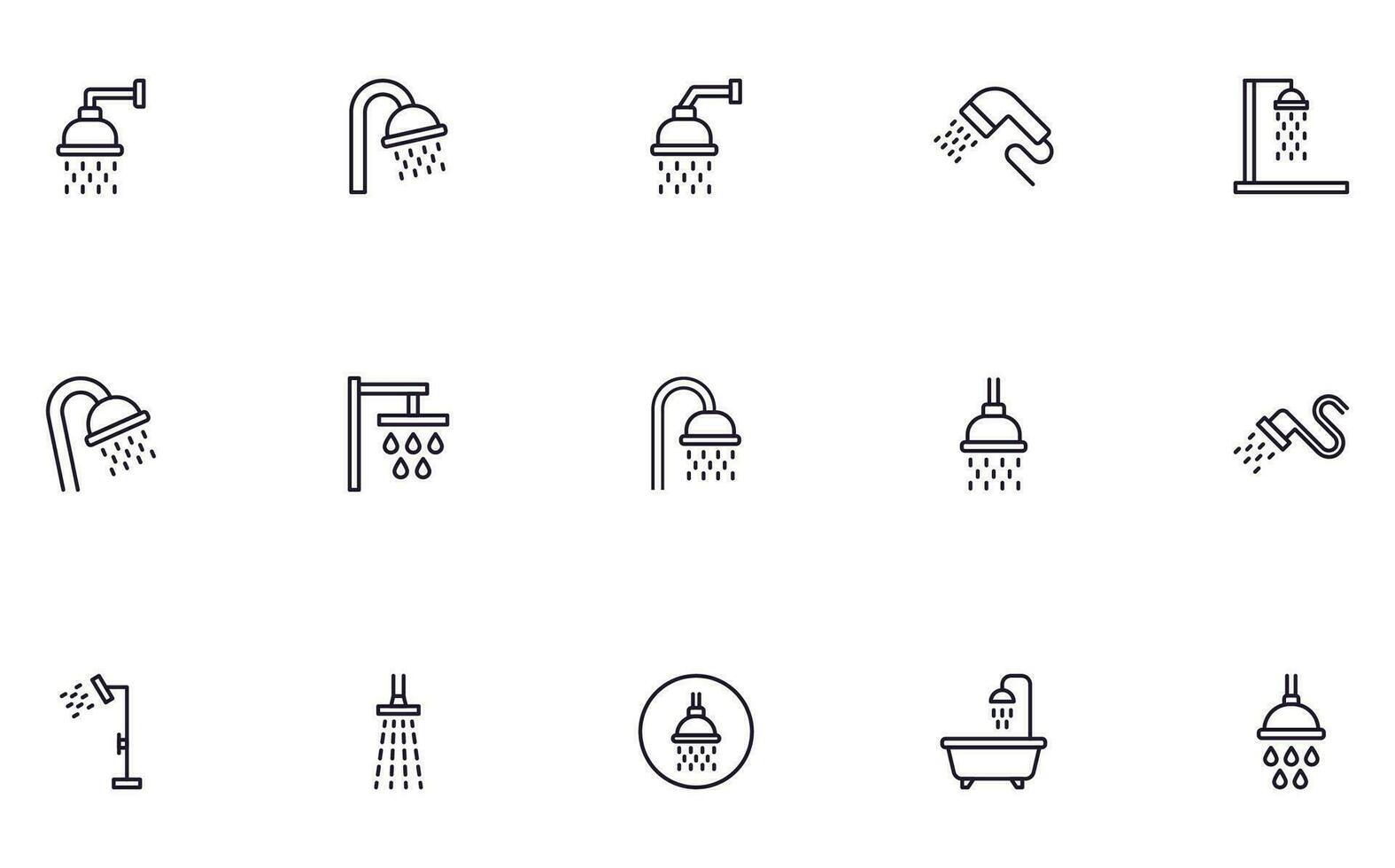 Collection of modern shower outline icons. Set of modern illustrations for mobile apps, web sites, flyers, banners etc isolated on white background. Premium quality signs. vector