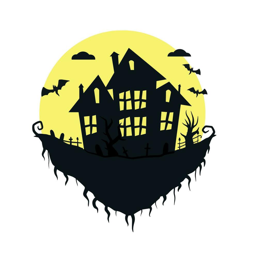 Halloween haunted house isolated on white background. Scary dark silhouette of home or mansion. Cartoon Vector spooky Illustration. Gothic cute town