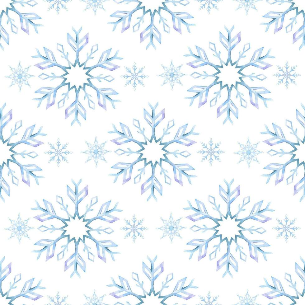 copos de nieve. acuarela sin costura modelo. decorativo invierno antecedentes con mano dibujado copos de nieve, nieve, estrellas. para tela, envase papel, álbum de recortes, postales, invitaciones, tarjetas vector