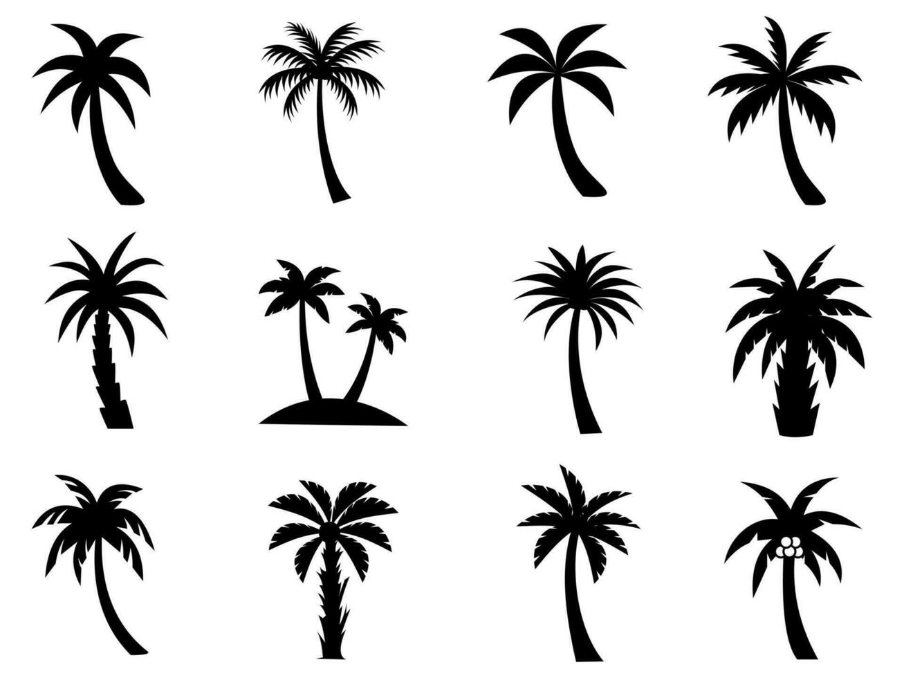 Collection of Black Coconut trees Icon. Can be used to illustrate any nature or healthy lifestyle topic. vector