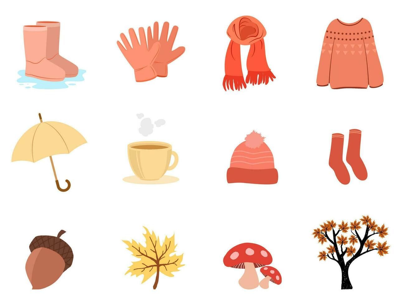 elements for autumn season on white background. vector