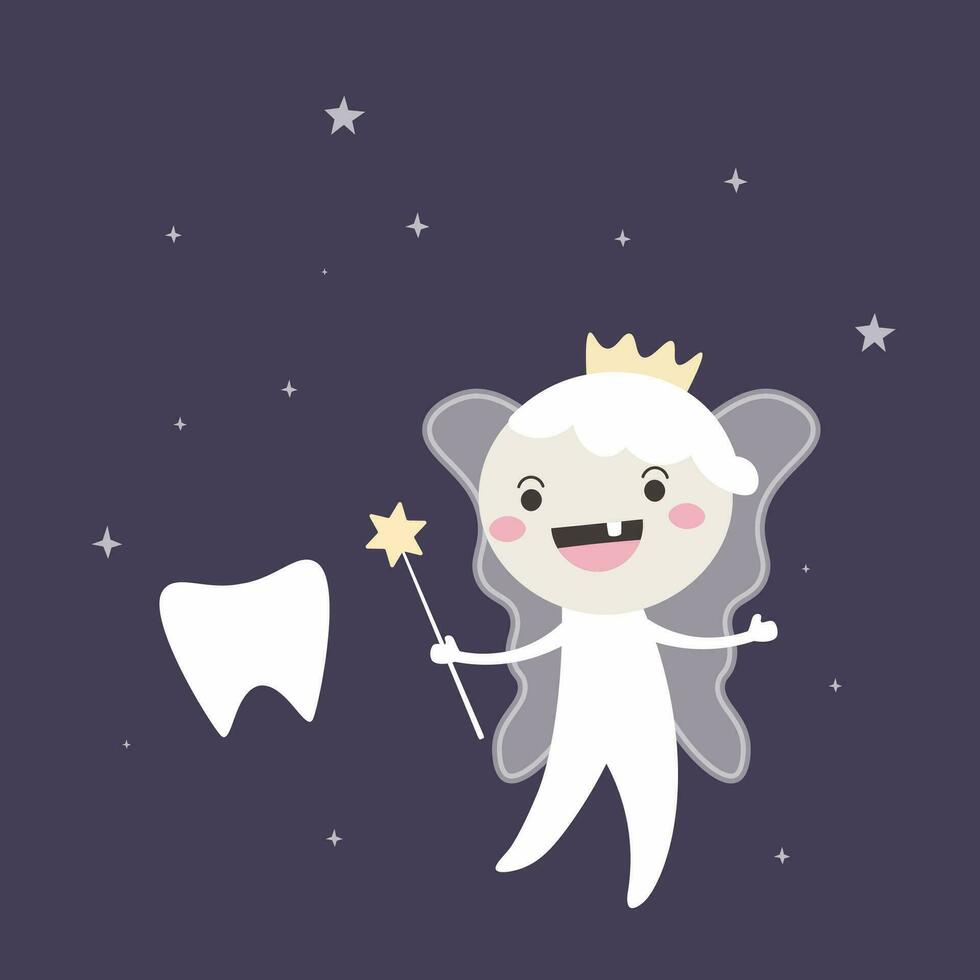 Cartoon Tooth fairy Vector illustration. National Tooth Fairy Day for Card, shirt, poster