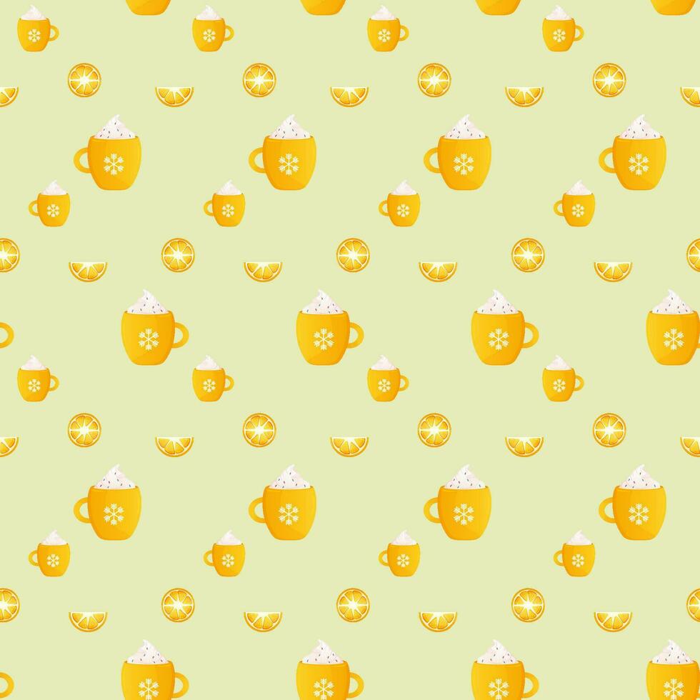 pattern seamless winter tea with lemon, yellow mug vector