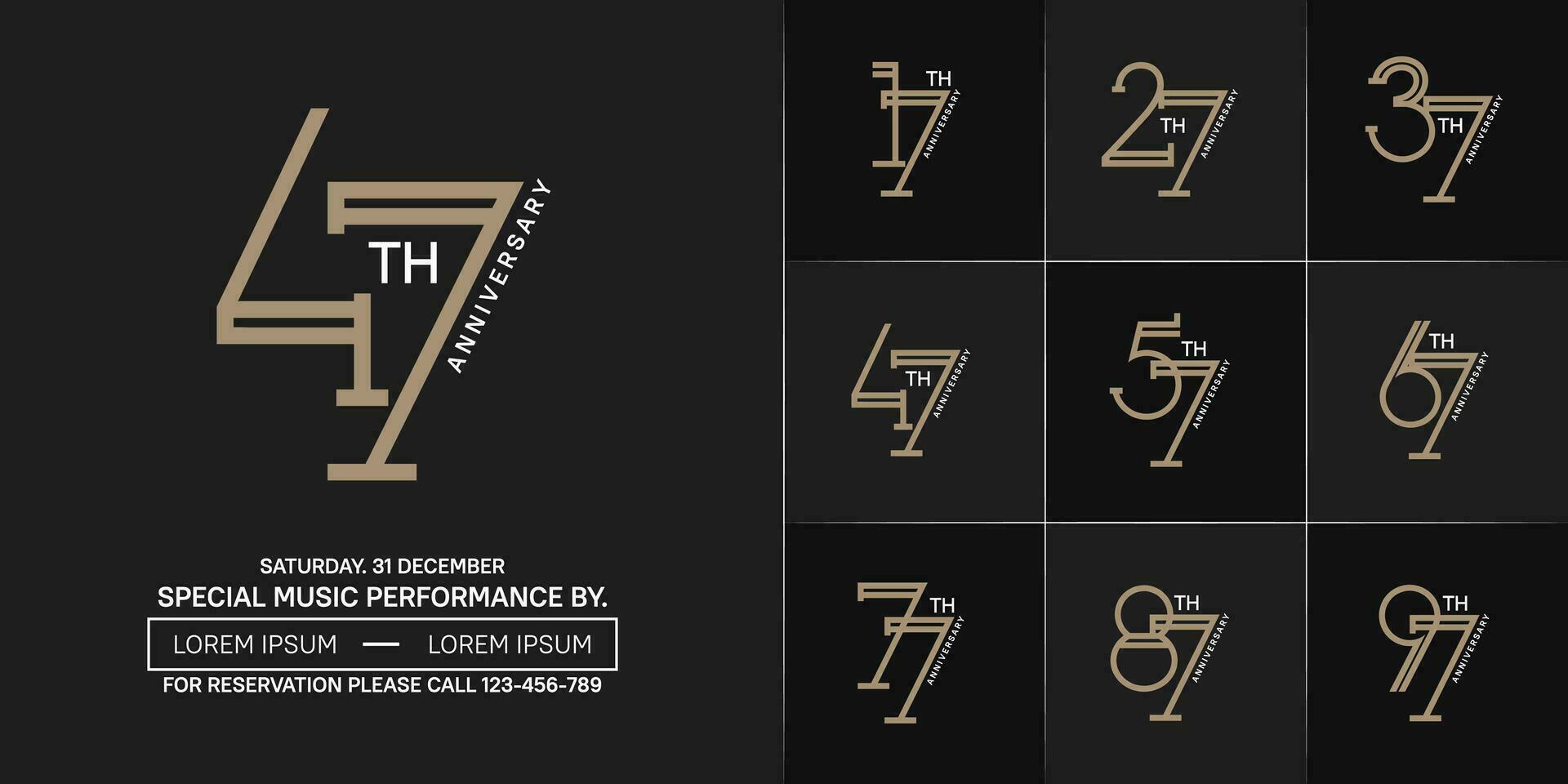 set of anniversary brown and white color with black background for special celebration event vector