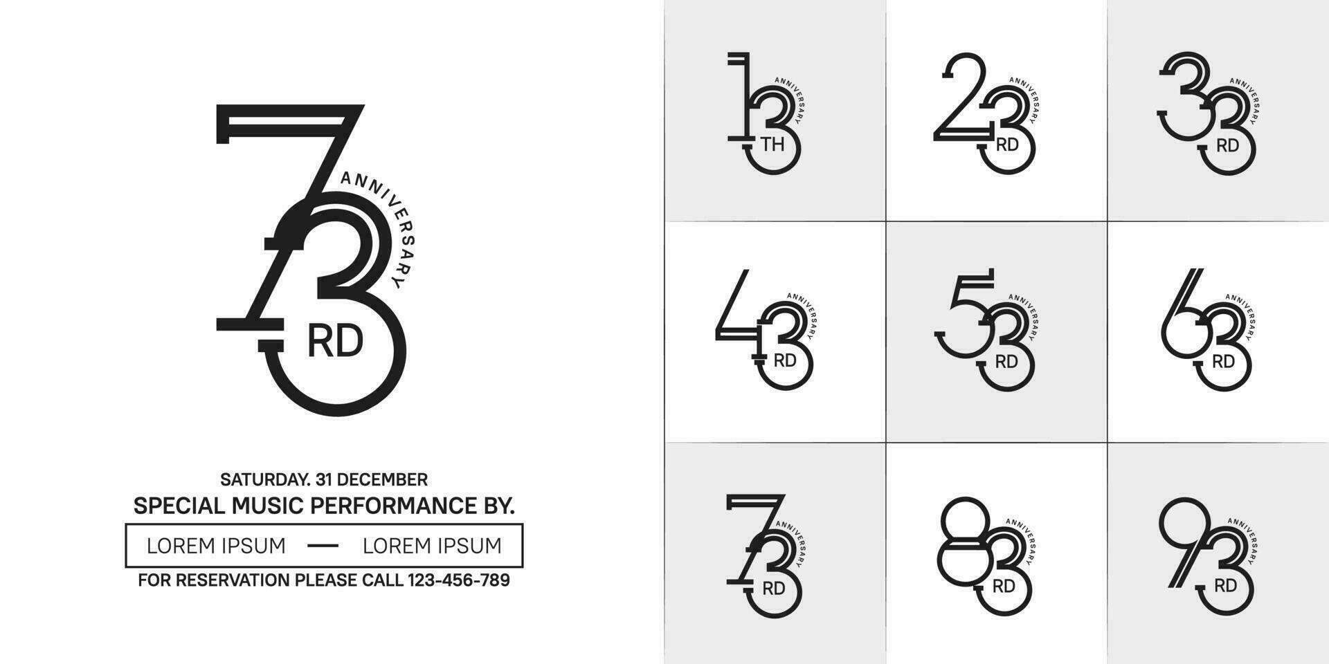 set of anniversary black color with white background for special celebration event vector