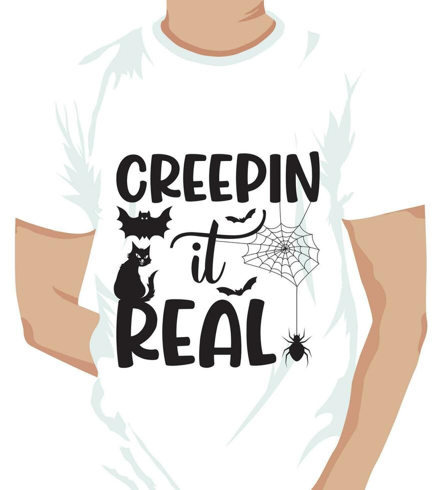 Creepin' it real - Halloween overlays, lettering labels design. Retro badge. vector