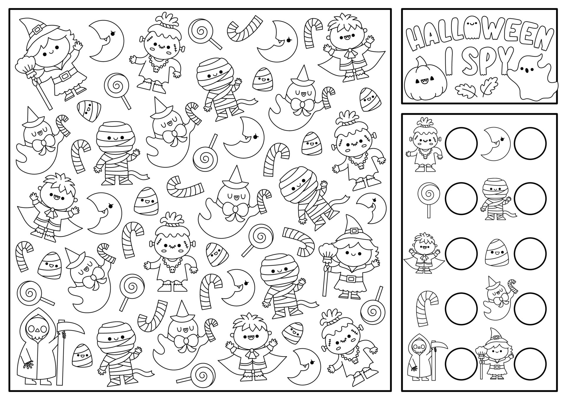 Halloween black and white i spy game for kids searching and counting