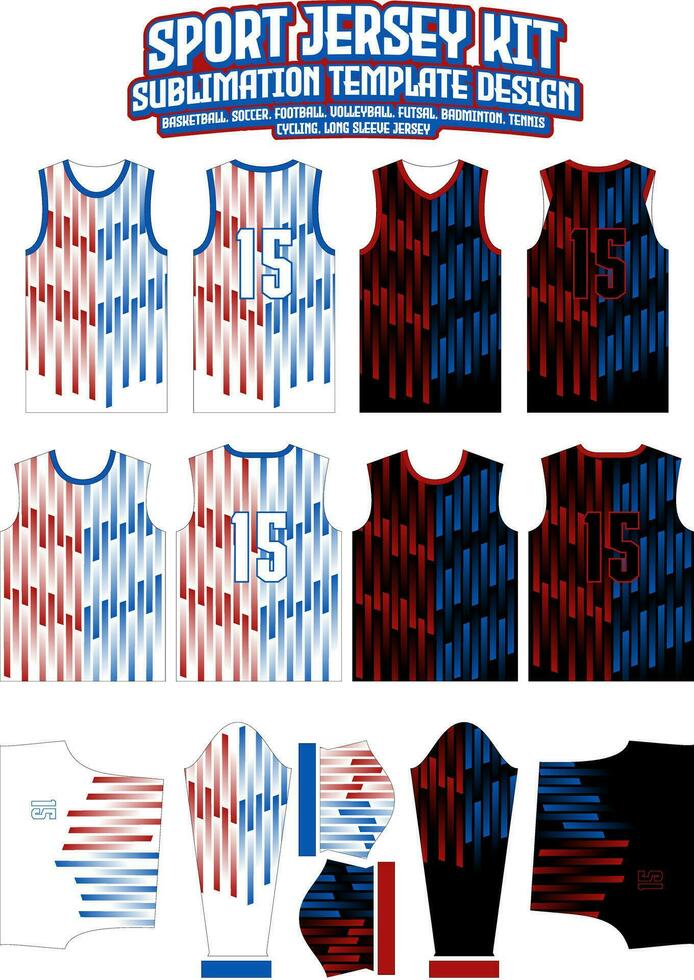 Red Blue Stripes Jersey Design Sportswear Layout Template vector