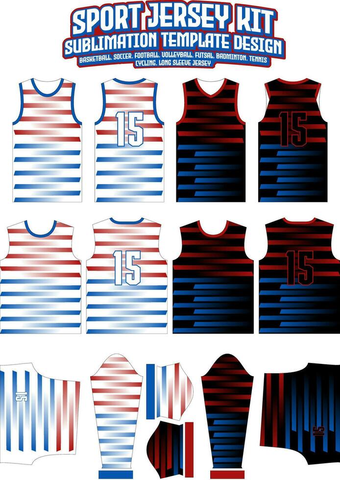 Red Blue Diagonal Stripes Jersey Design Sportswear Layout Template vector